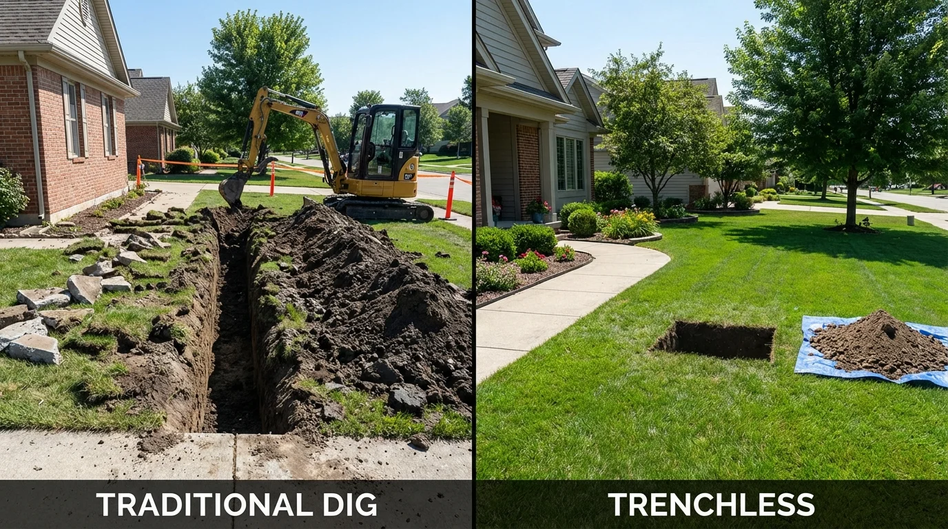 Trenchless sewer repair with minimal yard damage versus traditional excavation in Winfield, IA